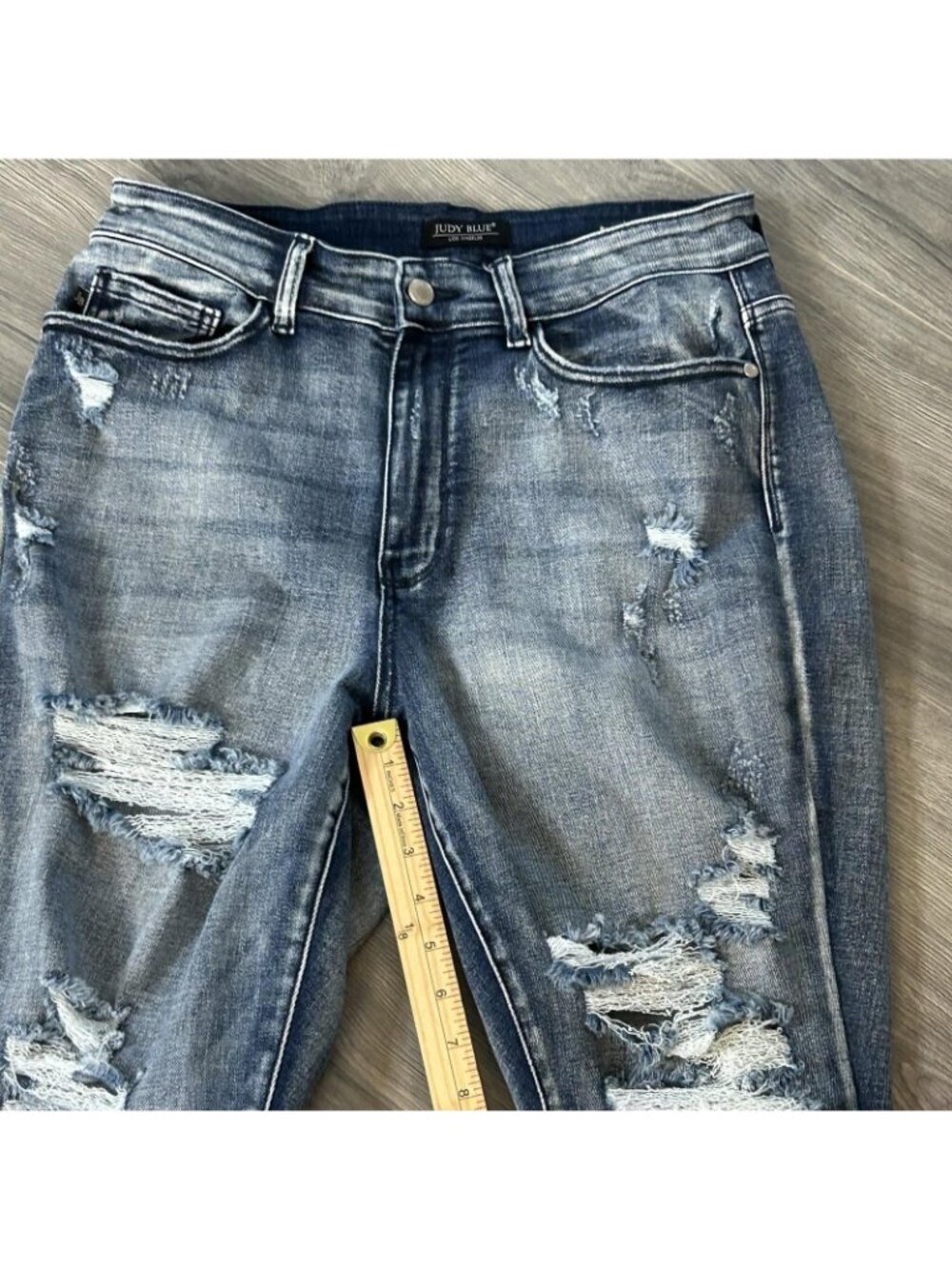 Judy Blue Jeans Womens 14W Blue Boyfriend Fit High Rise Distressed Stretch Denim - Picture 7 of 11